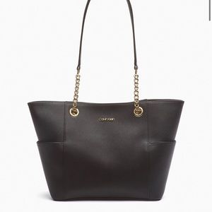 Saffiano Leather Chain-Trimmed Tote Bag